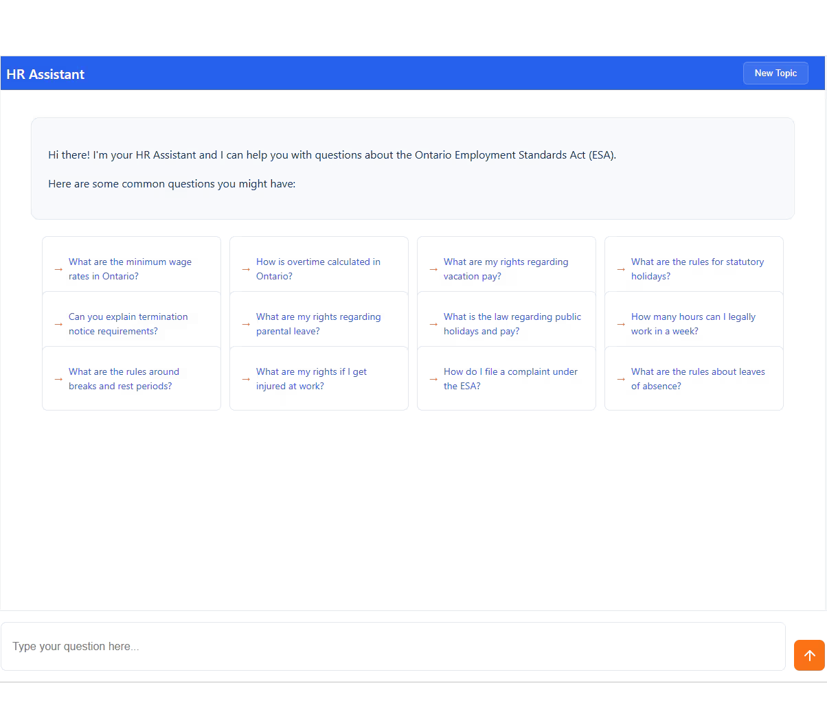 Ontario HR Chatbot Interface